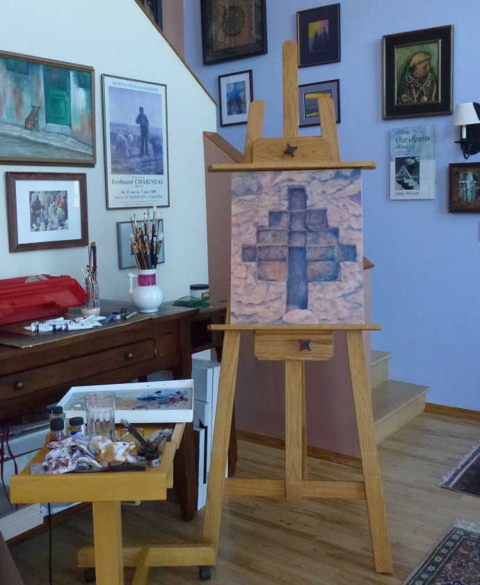 Mystery School in process on the easel.