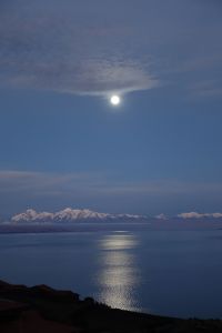 Full moon over Bolivia. View from Island of the Sun, Lake Titicaca. ©2015 Carla Woody.